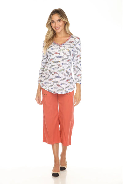 V-Neck Top Painted Fish by Carine