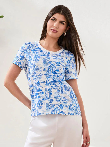 Printed Slub Knit Crew Royal by Tribal
