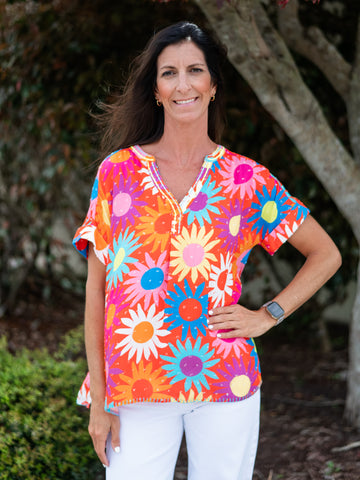 Print Top w/ Embroidery by Tru Luxe