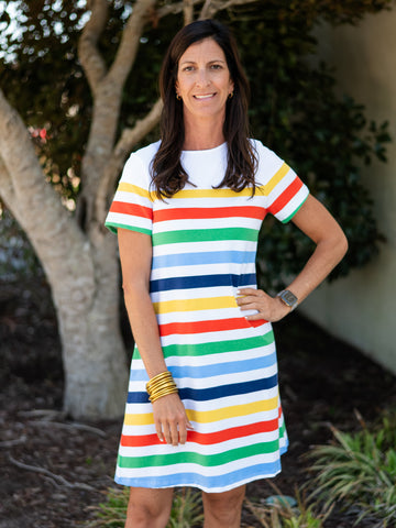 Nadine T Shirt Dress Popsicle Stripe by Duffield Lane
