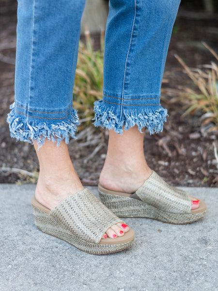 Double Fringe Hem Capri Medium Indigo by Multiples