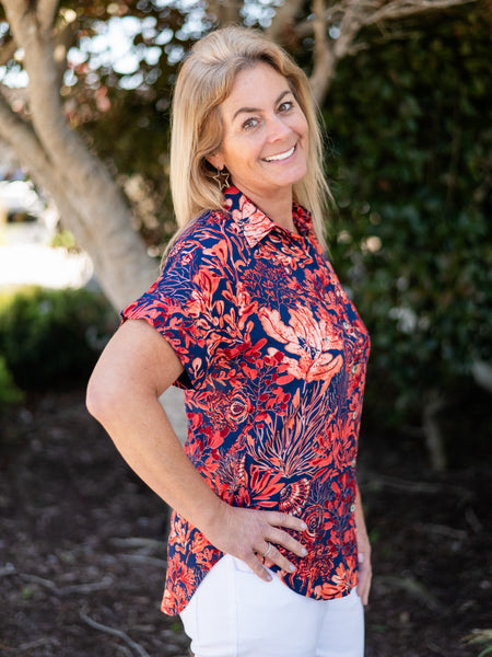 May Top Red/Navy Coral Reef by La Mer Luxe