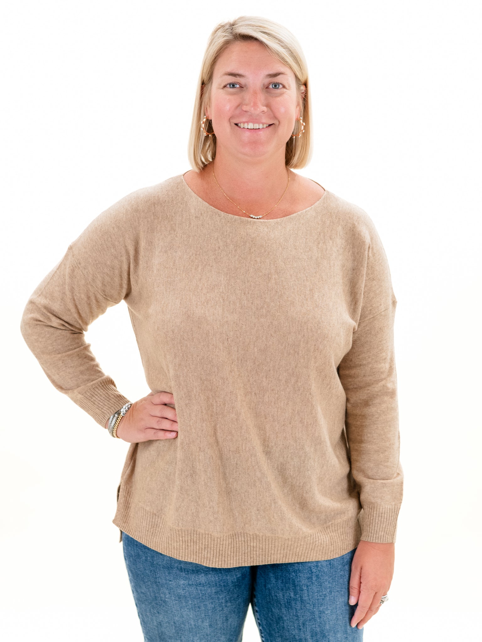 Cozy Knit Sweater Khaki by Shana Apparel