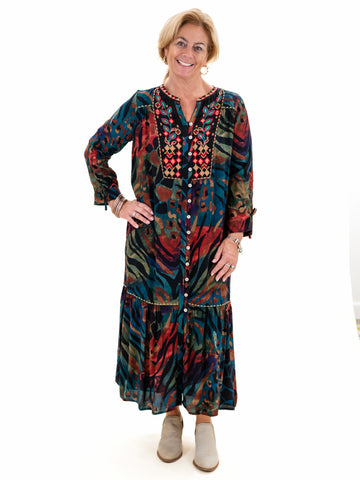 Print Midi Dress Leaf Multi by John Mark