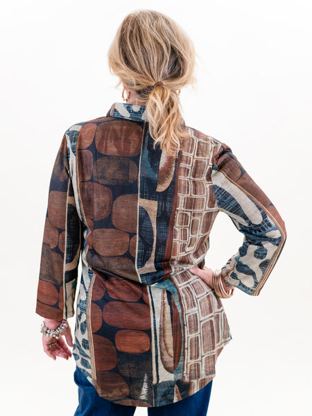 Brown Print Button Down by Shana Apparel