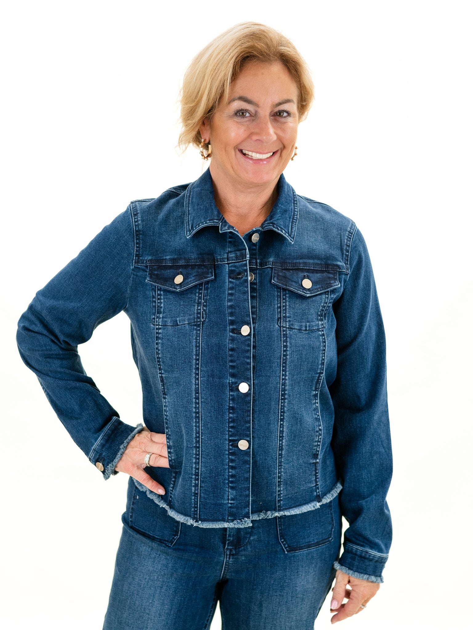 Fray Hem Jean Jacket by Renuar