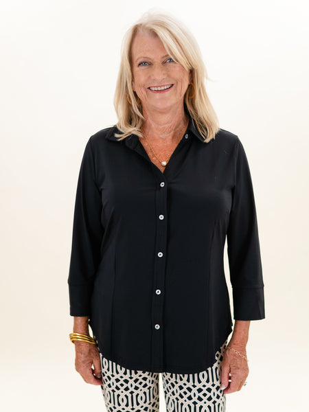 3/4 Sleeve Button Up Black by Lulu B