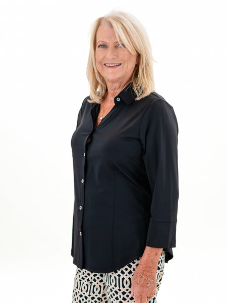 3/4 Sleeve Button Up Black by Lulu B