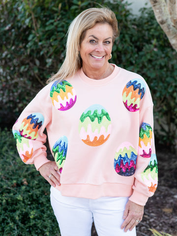 Salmon Groovy Easter Egg Sweatshirt by Queen of Sparkles