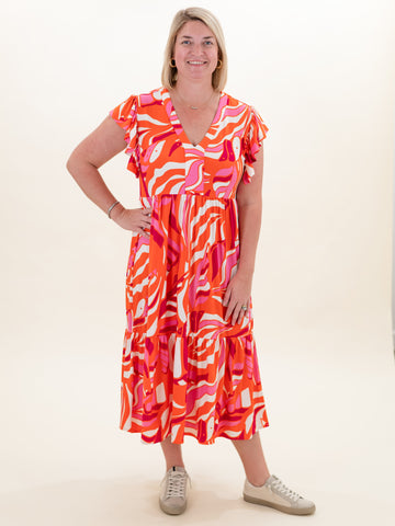 Brooke Midi Dress Orange/Fuchsia Seaside by La Mer Luxe