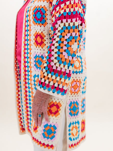 Long Color Block Crochet Cardigan by Charlie B