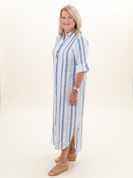 Striped Long Linen Tunic Dress Nautical by Charlie B