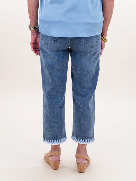 Straight Leg Jeans w/ Embroidered Hem by Charlie B
