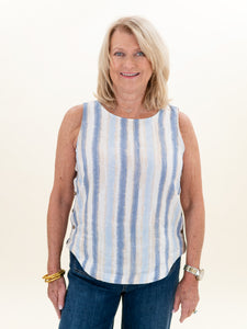 Printed Linen Top w/ Side Buttons Nautical by Charlie B