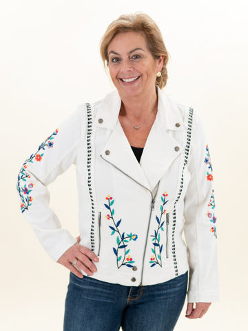 Embroidered Zip Front Jacket by Tru Luxe
