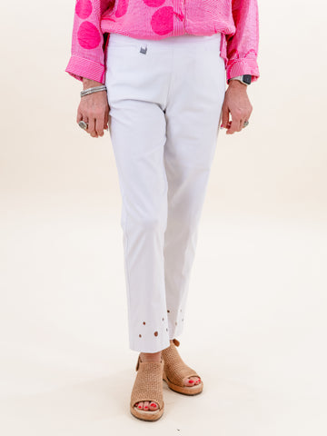 White Pull-On w/ Circle Cutout Detail Pant by Multiples