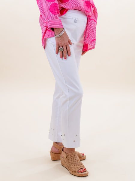 White Pull-On w/ Circle Cutout Detail Pant by Multiples