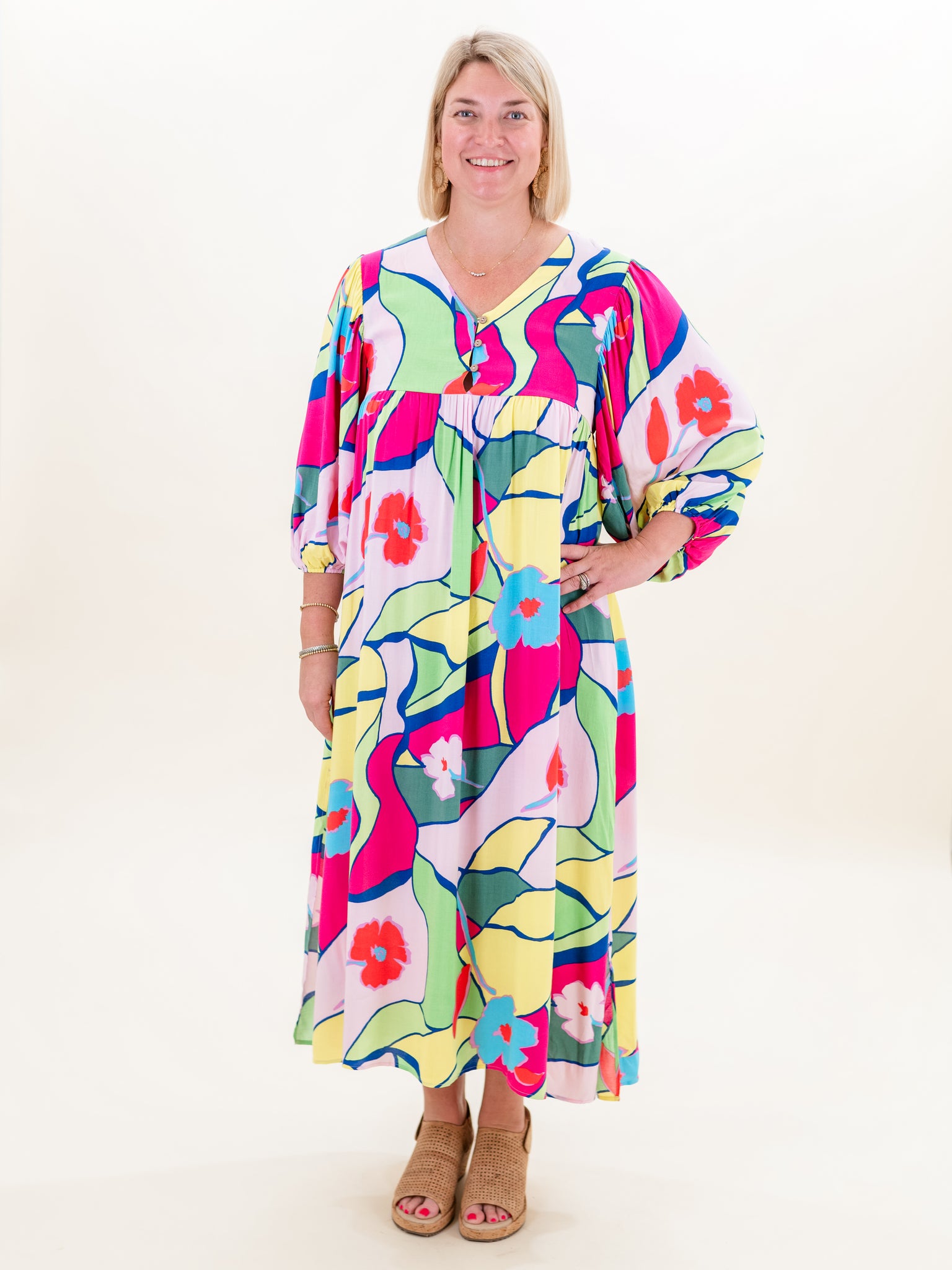 Abstract Maxi Dress Magenta by Easel