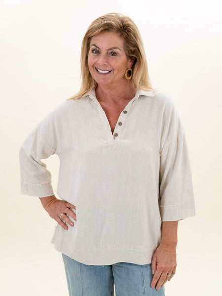 Simply Natural 3/4 Sleeve Linen Top by Tru Luxe