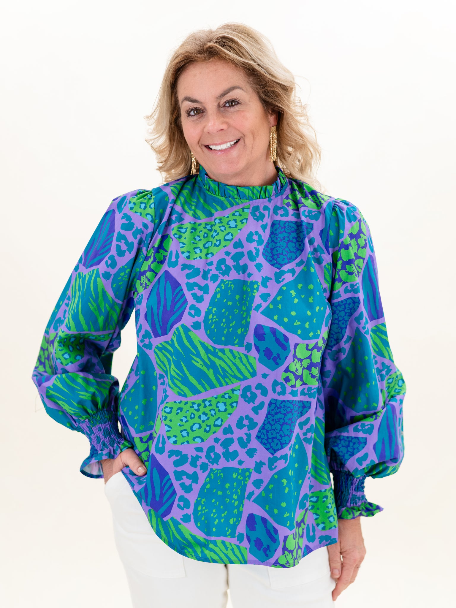 Teal Abstract Blouse by Fantastic Fawn