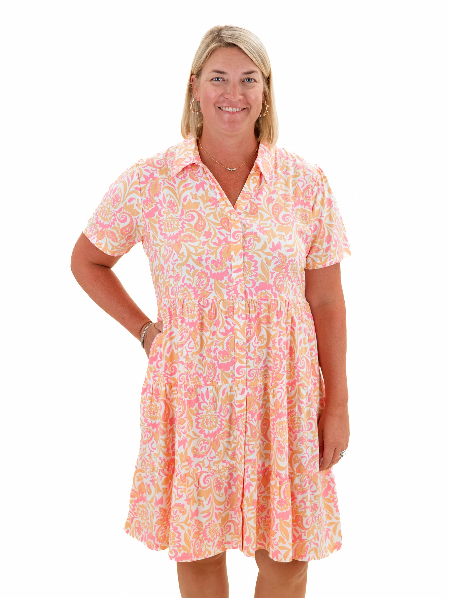 Carbella Dress Apricot/Cotton Candy Paisley by La Mer Luxe