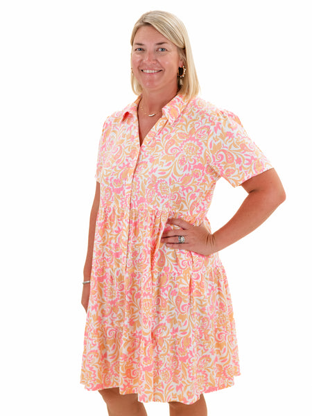 Carbella Dress Apricot/Cotton Candy Paisley by La Mer Luxe