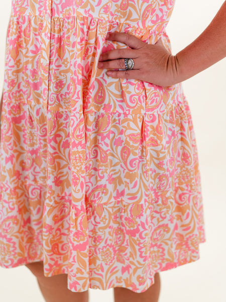 Carbella Dress Apricot/Cotton Candy Paisley by La Mer Luxe