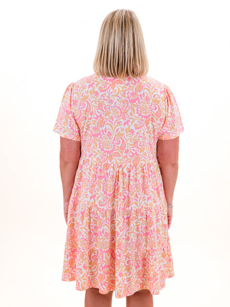 Carbella Dress Apricot/Cotton Candy Paisley by La Mer Luxe