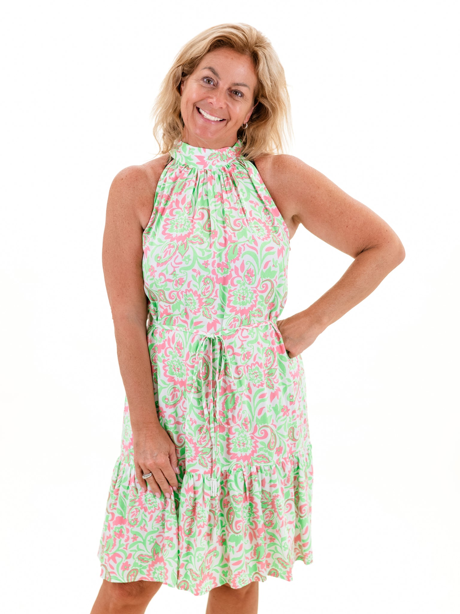 Anna Dress Lime/Cotton Candy Paisley by La Mer Luxe