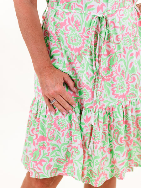 Anna Dress Lime/Cotton Candy Paisley by La Mer Luxe