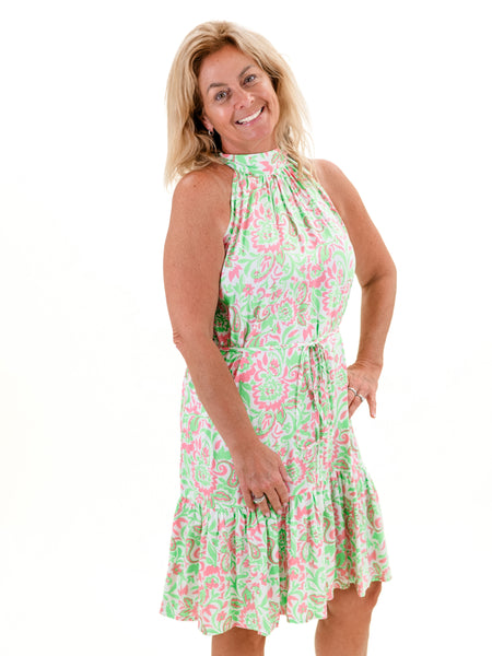 Anna Dress Lime/Cotton Candy Paisley by La Mer Luxe