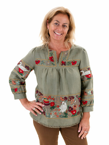 Embroidered Tunic Olive by John Mark