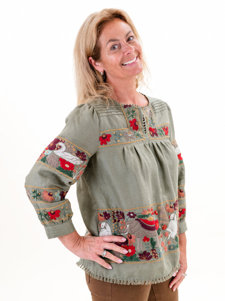 Embroidered Tunic Olive by John Mark