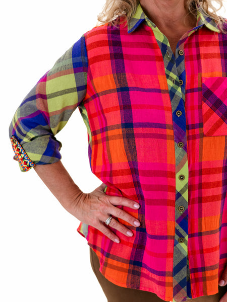 Mixed Plaid Button Up Shirt by Tru Luxe