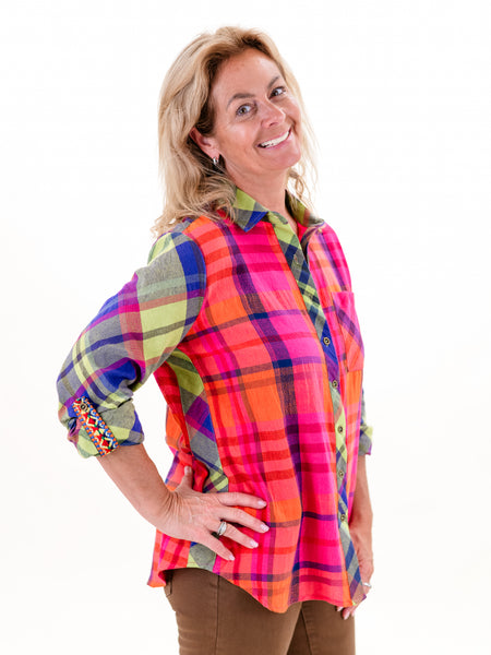 Mixed Plaid Button Up Shirt by Tru Luxe