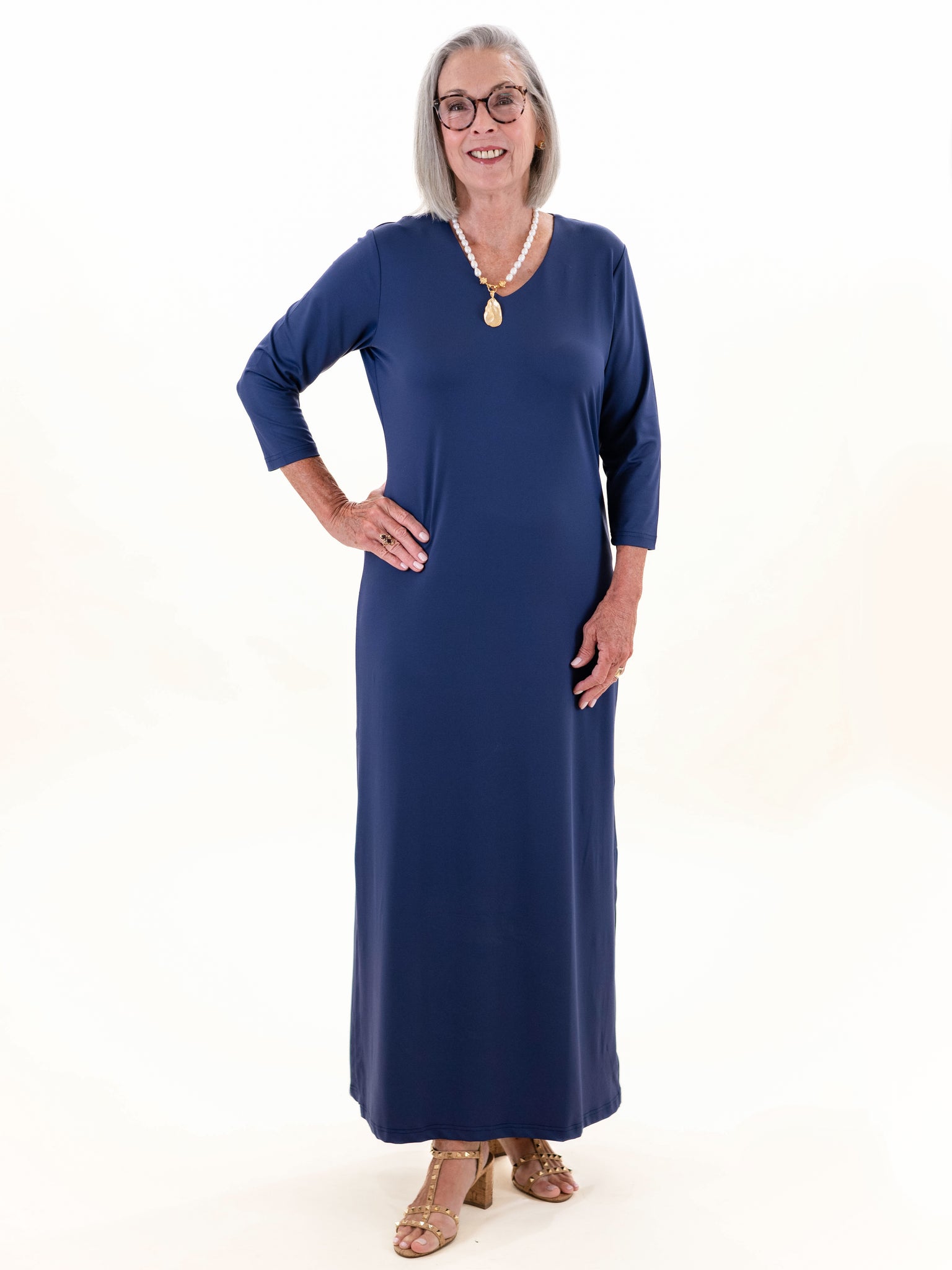 3/4 Sleeve VNeck Maxi Navy by Lulu B