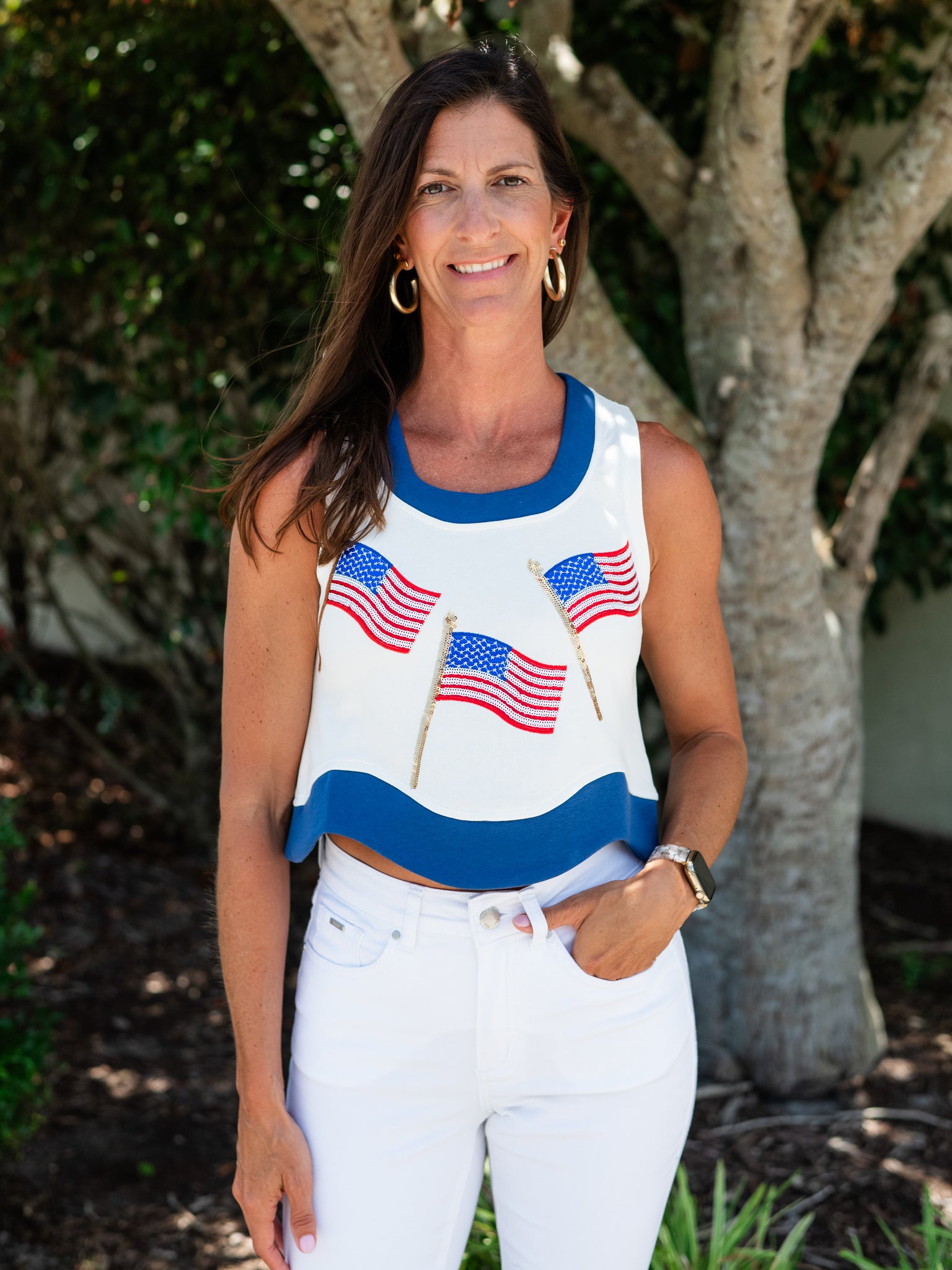 Wavy American Flag Tank by Queen of Sparkles