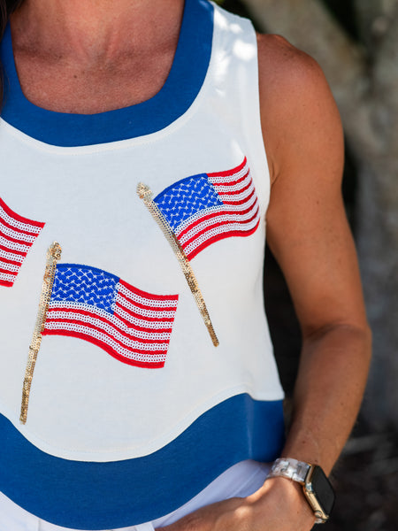 Wavy American Flag Tank by Queen of Sparkles