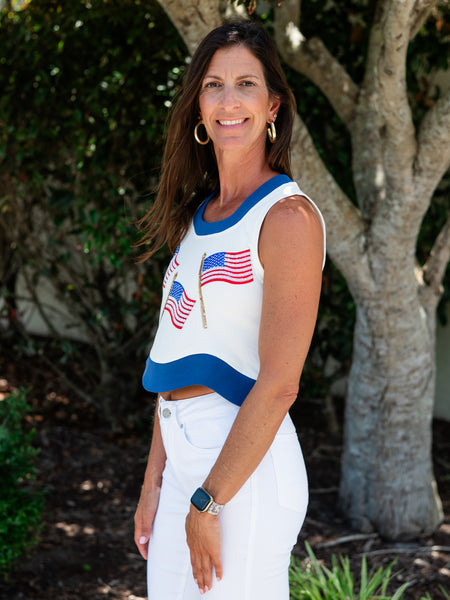 Wavy American Flag Tank by Queen of Sparkles