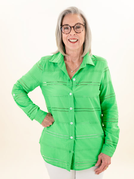 Roll Tab Bright Green Button Shirt by Multiples