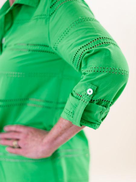 Roll Tab Bright Green Button Shirt by Multiples