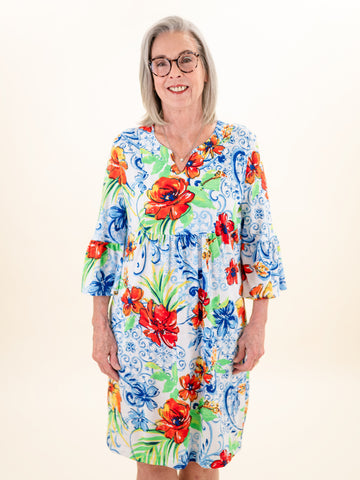 3/4 Flounce Sleeve Dress Floral by Multiples