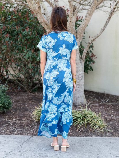 Brigida Short Sleeve Blue Maxi Dress by Moda Posa