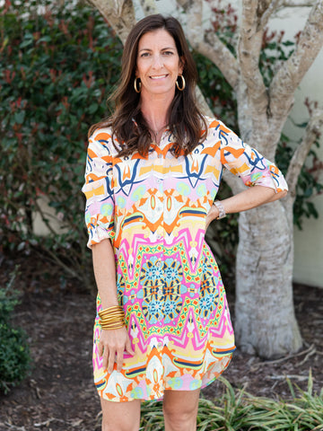 Patterned Button Up Tunic/Dress by Renuar