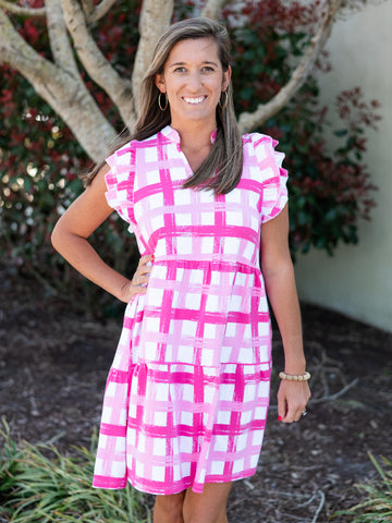 Catarina Dress Painted Pink Gingham by Duffield Lane