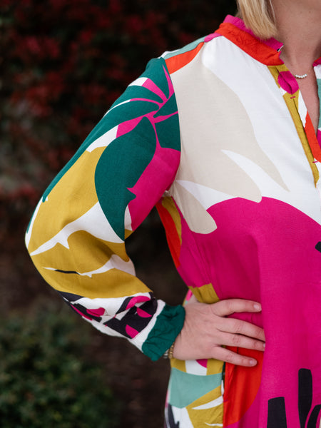 Multi Colored Palm Midi Dress by Noen