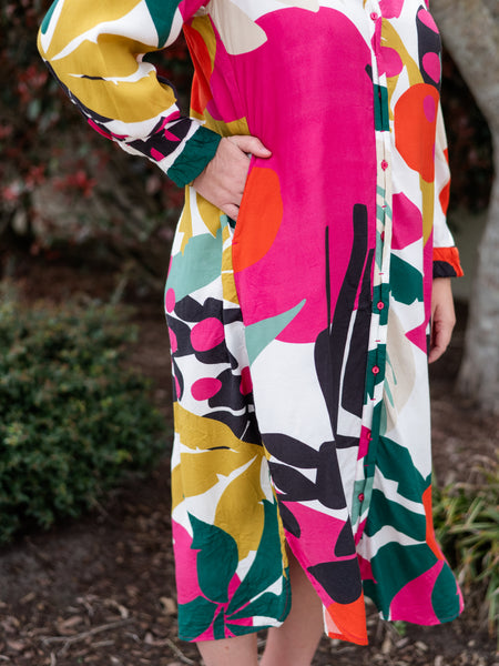 Multi Colored Palm Midi Dress by Noen