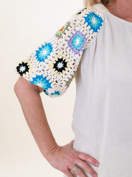 Washed Linen Crochet Sleeve Tunic by Tru Luxe