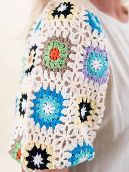 Washed Linen Crochet Sleeve Tunic by Tru Luxe