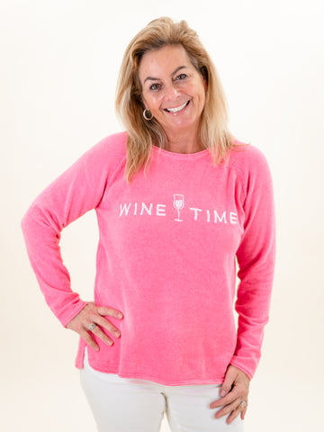 Pink Wine Time Embroidered Chenille Sweater by Lulu B